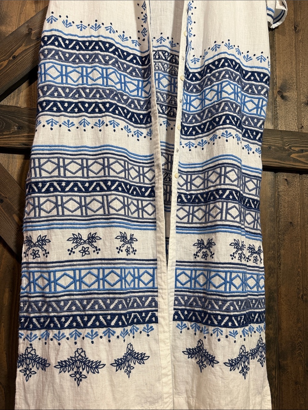 Tommy Bahama White and Blue Embroidered Maxi Duster 💯 Linen - Picture 6 of 8